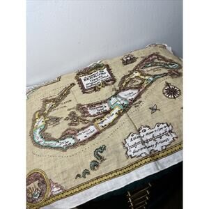 Vintage 100% Pure Irish Linen Bermuda Map Tea Towel 19'' x 13.5'' Ireland